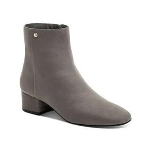 NIB women Sz 8.5M grey square toe low heel strap ankles business casual booties